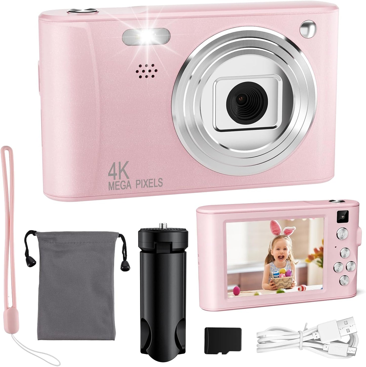 HD Selfie Cam for Girls 3-12, Portable Toy w/ 32GB SD Card - Pink