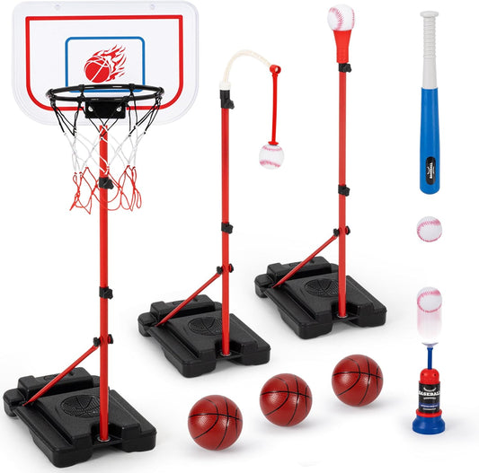 5 in 1 Kids Basketball Hoop and T Ball Set for Endless Fun