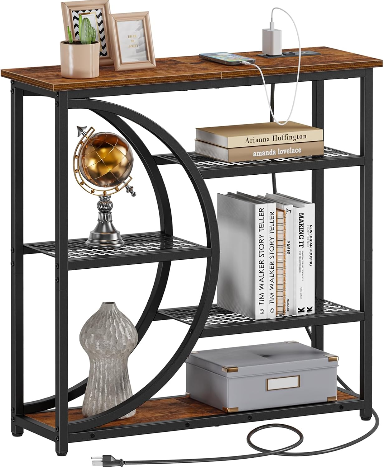 Snughome Entryway Table with Charging Station and 5-Tier Storage