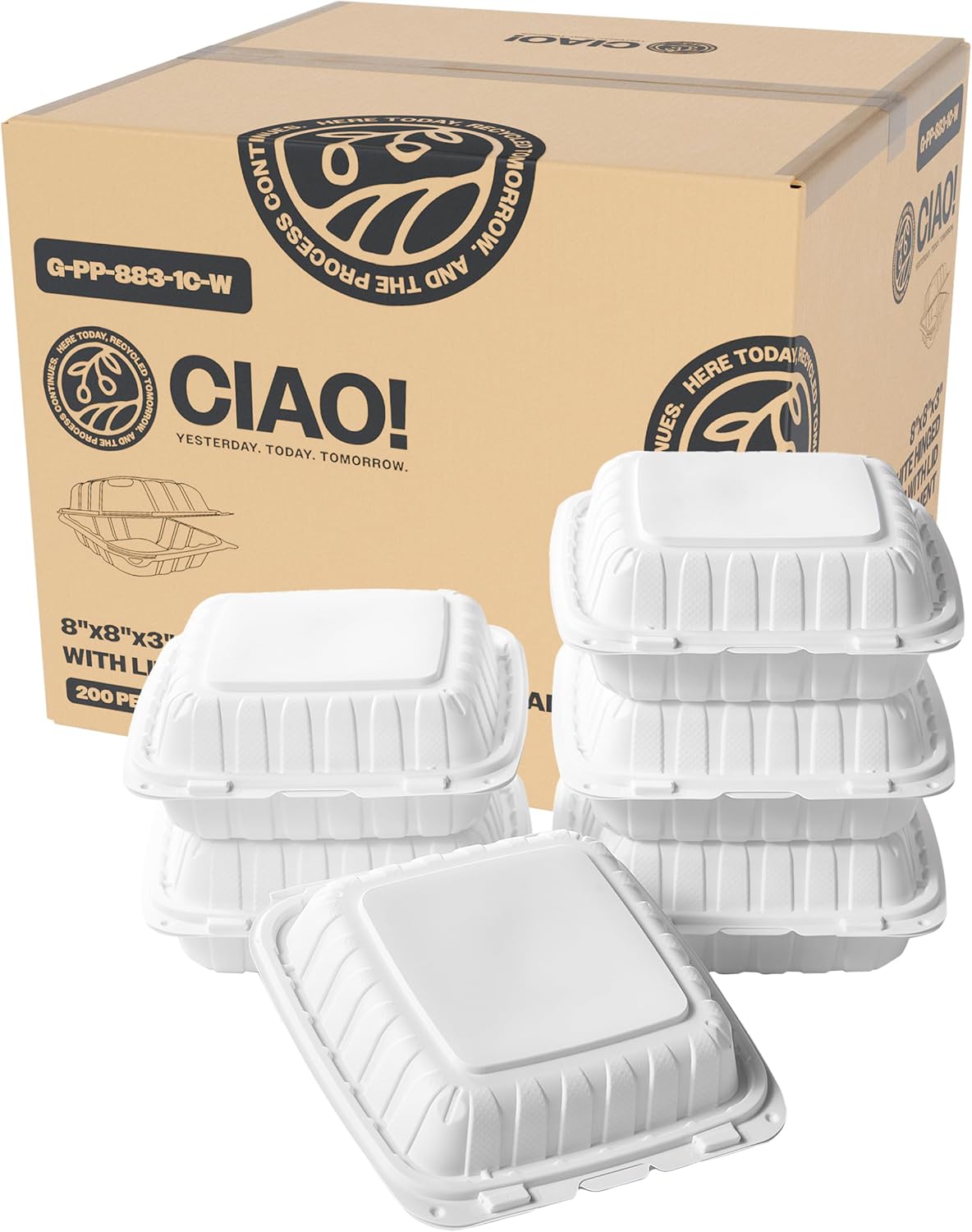 CIAO! 8x8x3 MFPP White Hinged Container for Takeout Needs