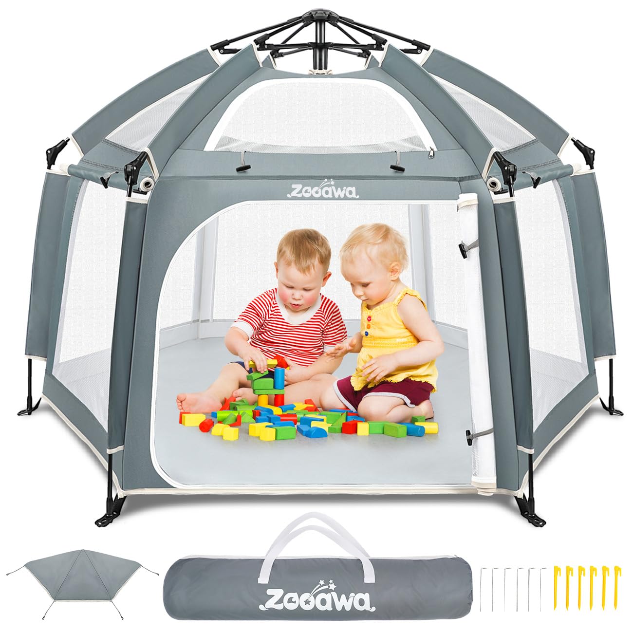 Zooawa Portable Playpen for Babies with Sun Shades and UV Covers