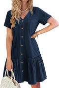 HOTOUCH Women Button Down Cotton Linen Dress - Casual Ruffle Hem