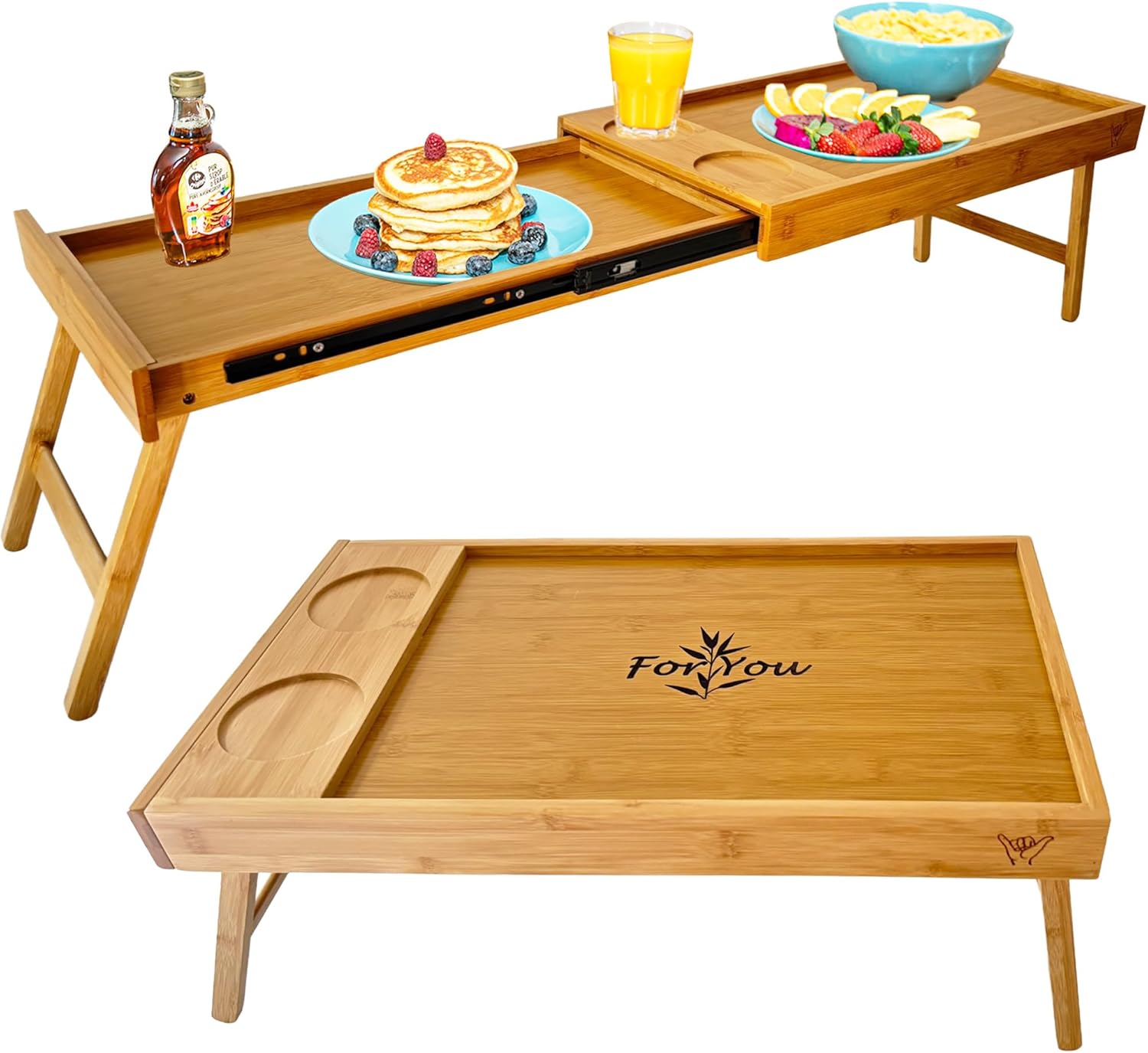 Breakfast Bed Table Tray for Two - Romantic Bamboo Food Tray