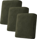 Velvet Stretch Sofa Cushion Covers (3 Piece) - Olive, Plush Protectors