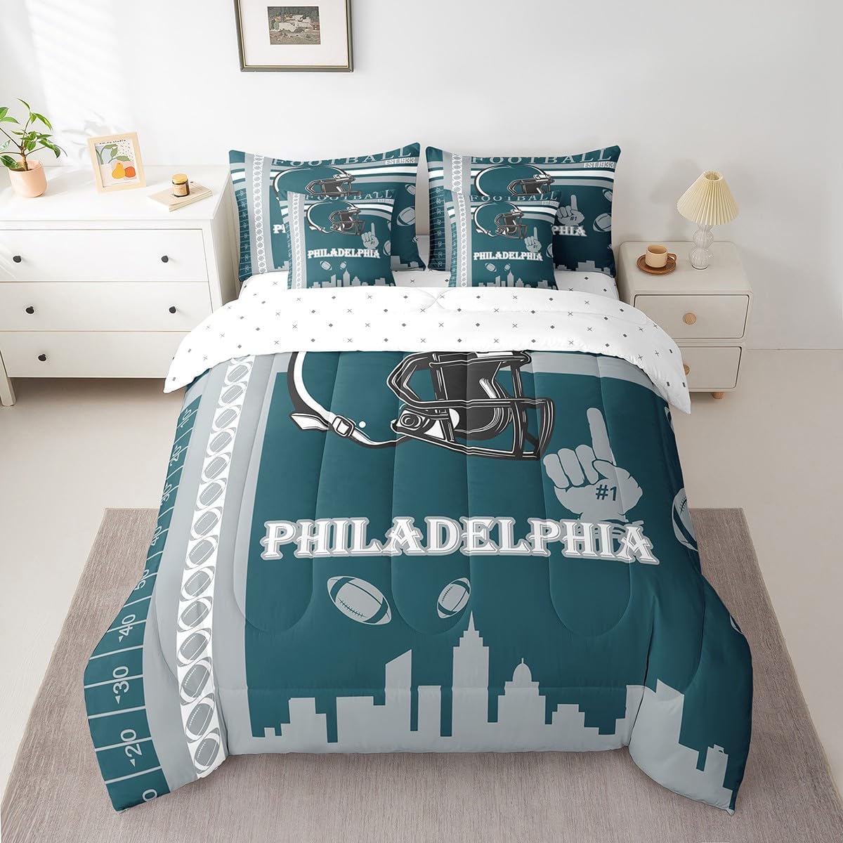 Feelyou Football Comforter Set for King Size Bedding All Season