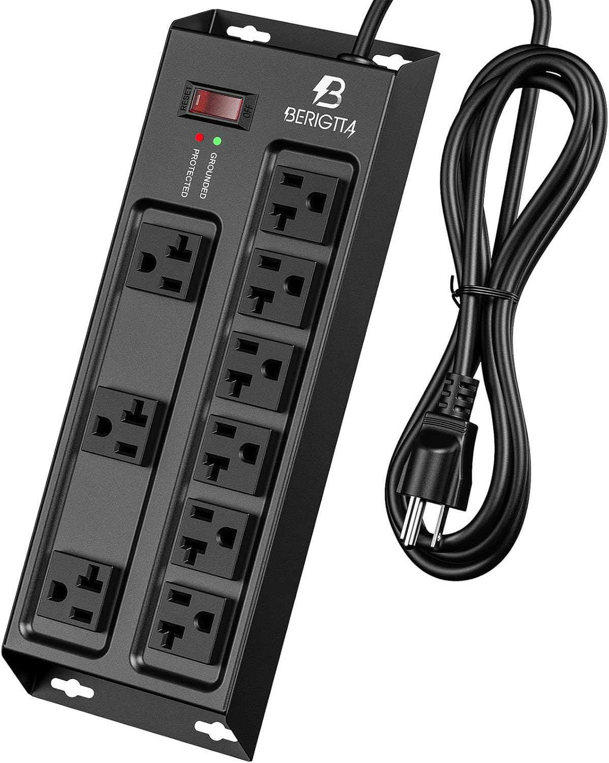 Heavy Duty Metal Power Strip with 9 Outlets and 6FT Cord
