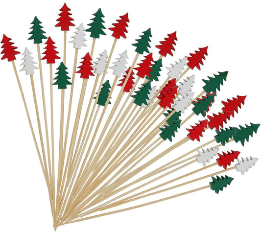 100 Fancy Christmas Cocktail Picks, 5.2 Inch - Pine Decorative Toothpicks