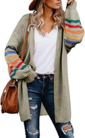 Dokotoo Womens Long Open Front Cardigans Striped Color Block - Cozy