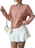 Women's 3D Floral Appliques Crewneck Sweater - Elegant Knit Top Shoes