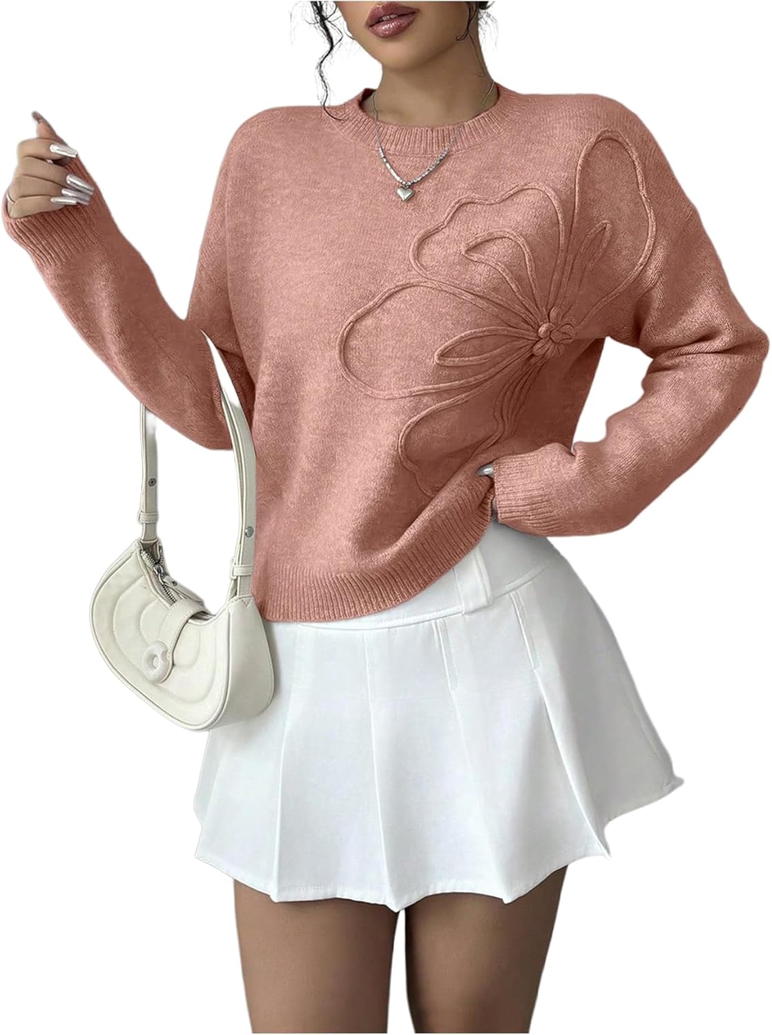 Elegant Women's 3D Floral Appliques Crewneck Sweaters for Style