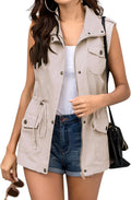 Womens Lightweight Sleeveless Anorak Cargo Vest - Cotton Blend Utility