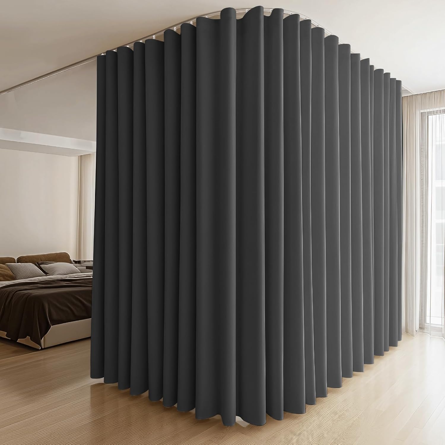 Room Divider Curtains & Flexible Tracks Set for Privacy Spaces