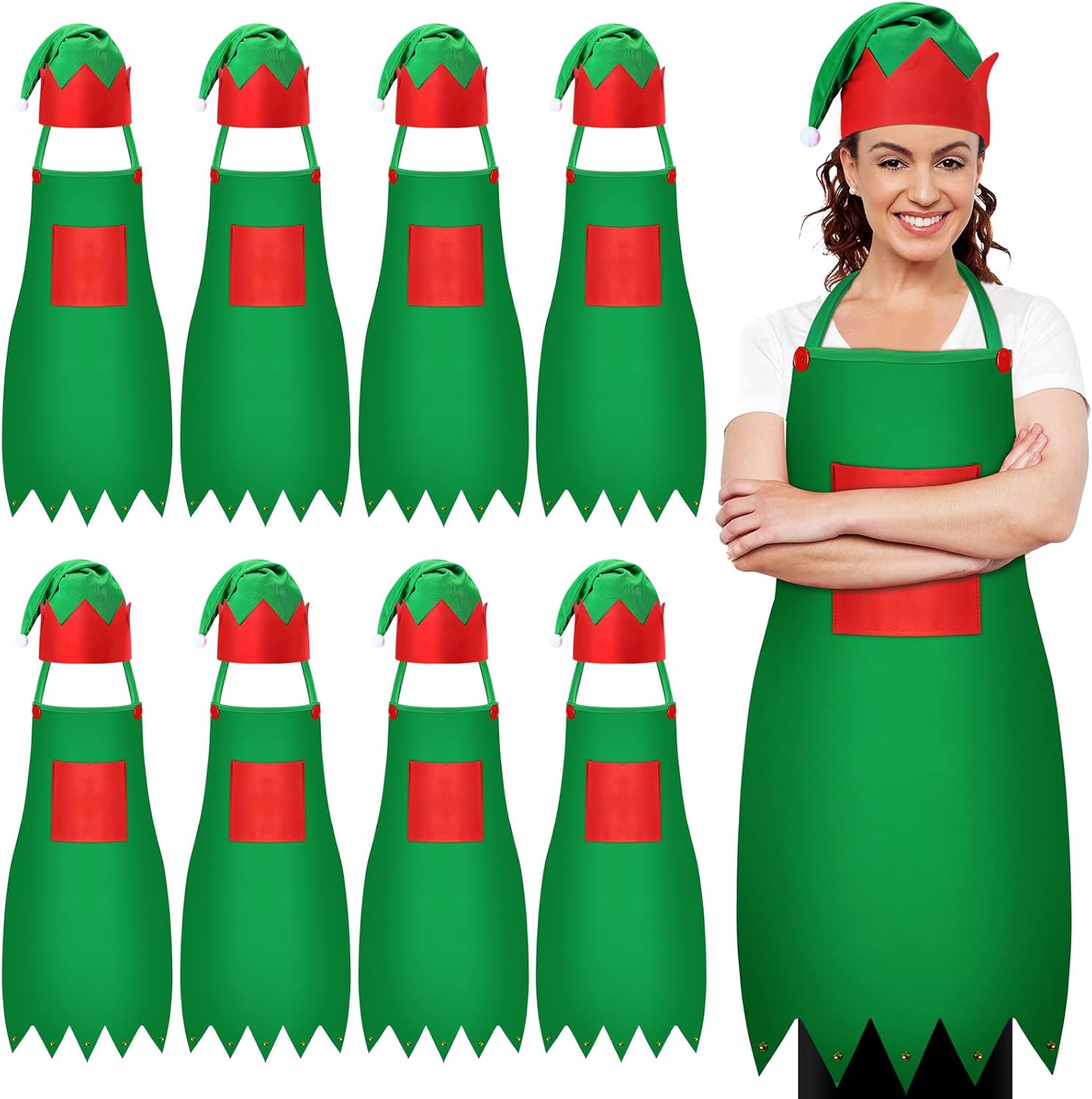 16 Pieces Christmas Elf Apron Kits for Holiday Fun and Cheer