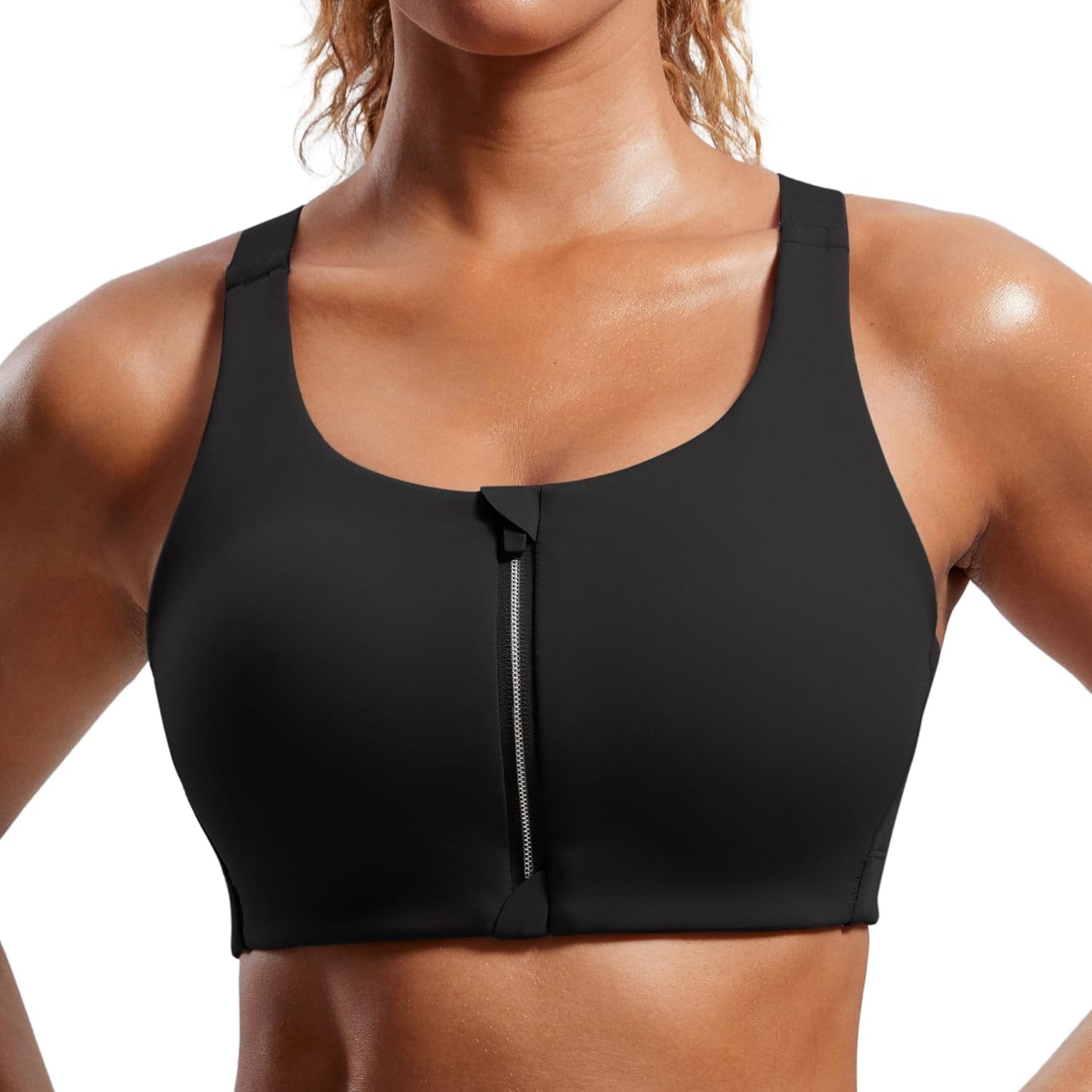 CRZ YOGA Womens Zip Front High Impact Sports Bra for Comfort