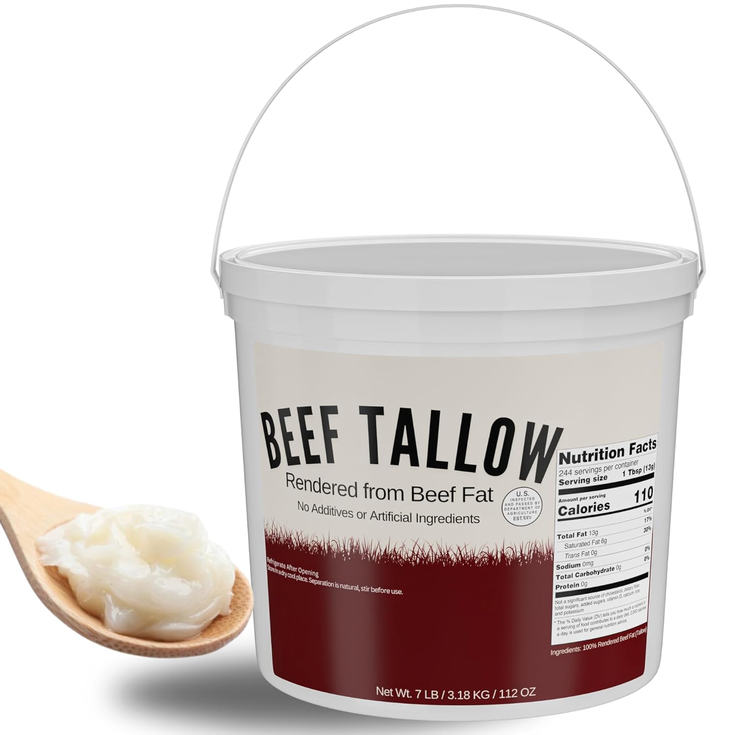 Beef Tallow for Cooking 7 LB Bulk Pail with Safety Seal