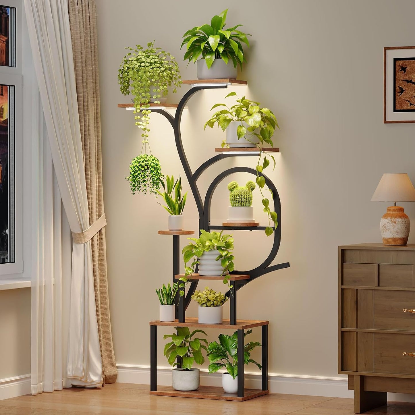 Indoor Plant Stand with Grow Lights - 60in Tall 8 Tier Shelf