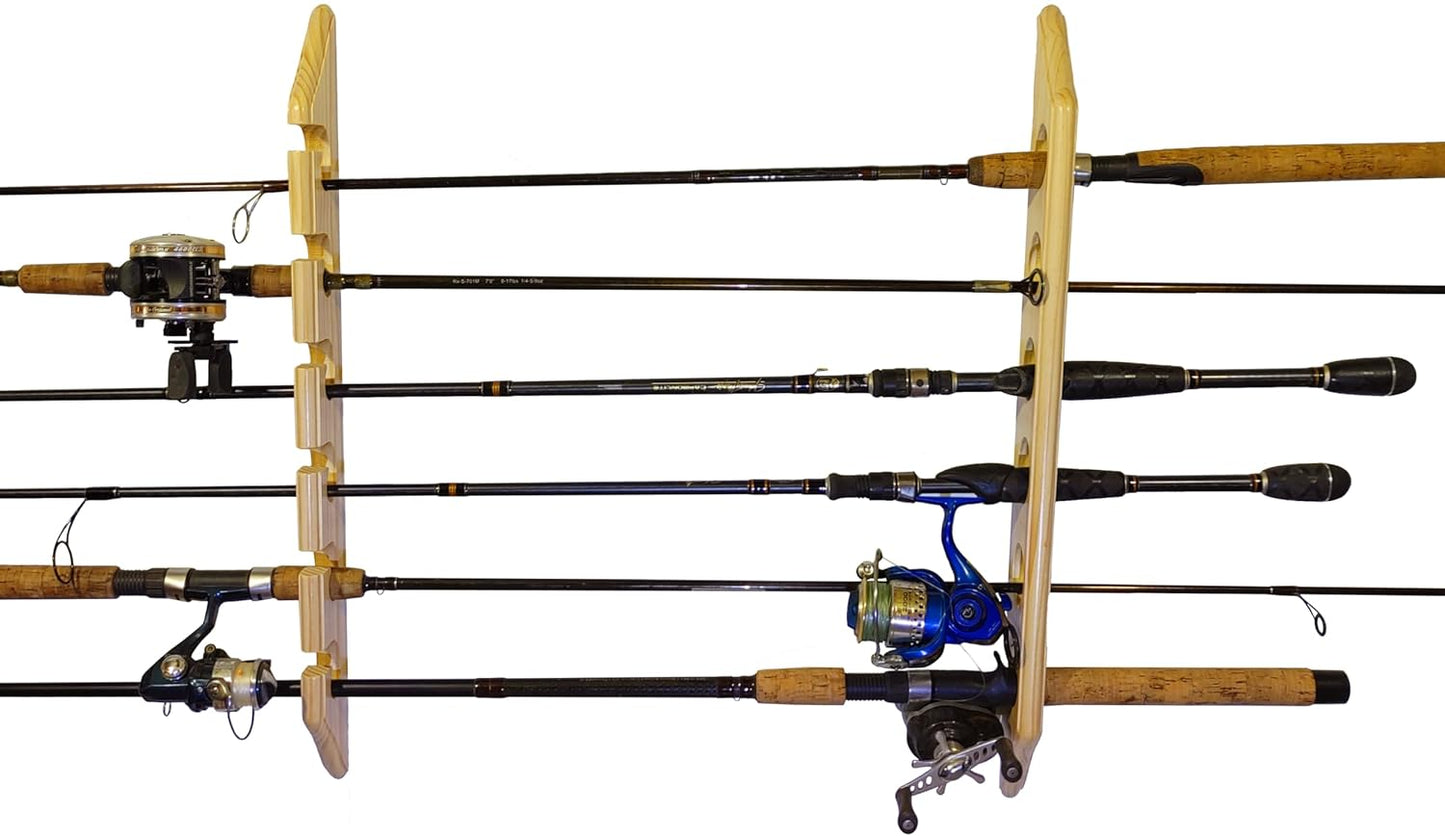 Space-Saving Pine Fishing Rod Rack - Old Cedar