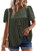 Womens Summer Crewneck Short Sleeve Chiffon Blouse - Flowy Lace