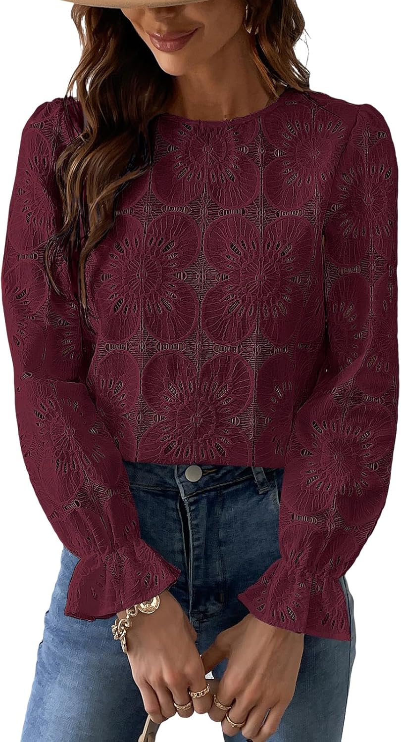 CUPSHE Women Eyelet Long Sleeve Tops for Trendy Spring Fashion