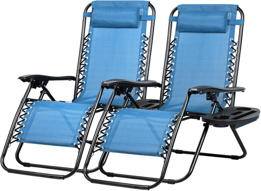 Nazhura Set of 2 Adjustable Steel Mesh Zero Gravity Lounge Chairs