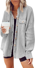 Chouyatou Women's Loose Fit Waffle Knit Button Down Shirt Shacket