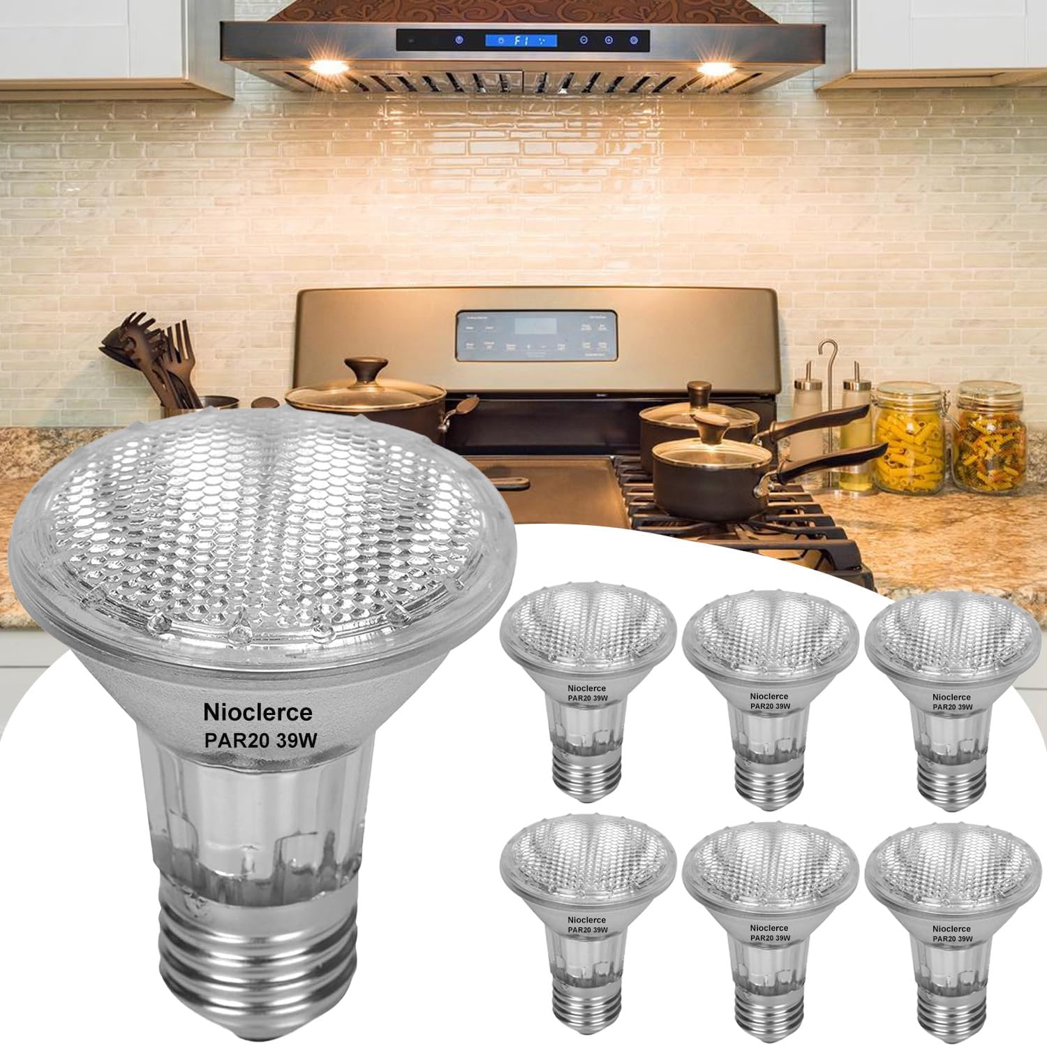 PAR20 Flood Light Bulbs - 39W Dimmable Warm White 2800K 6 Pack