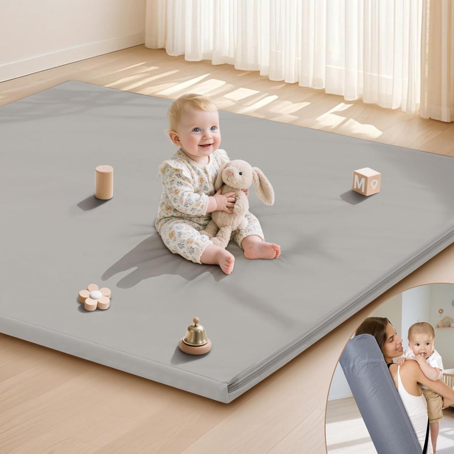 Baby Play Mat 47x47 Inches - Extra Thick Foam for Tummy Time