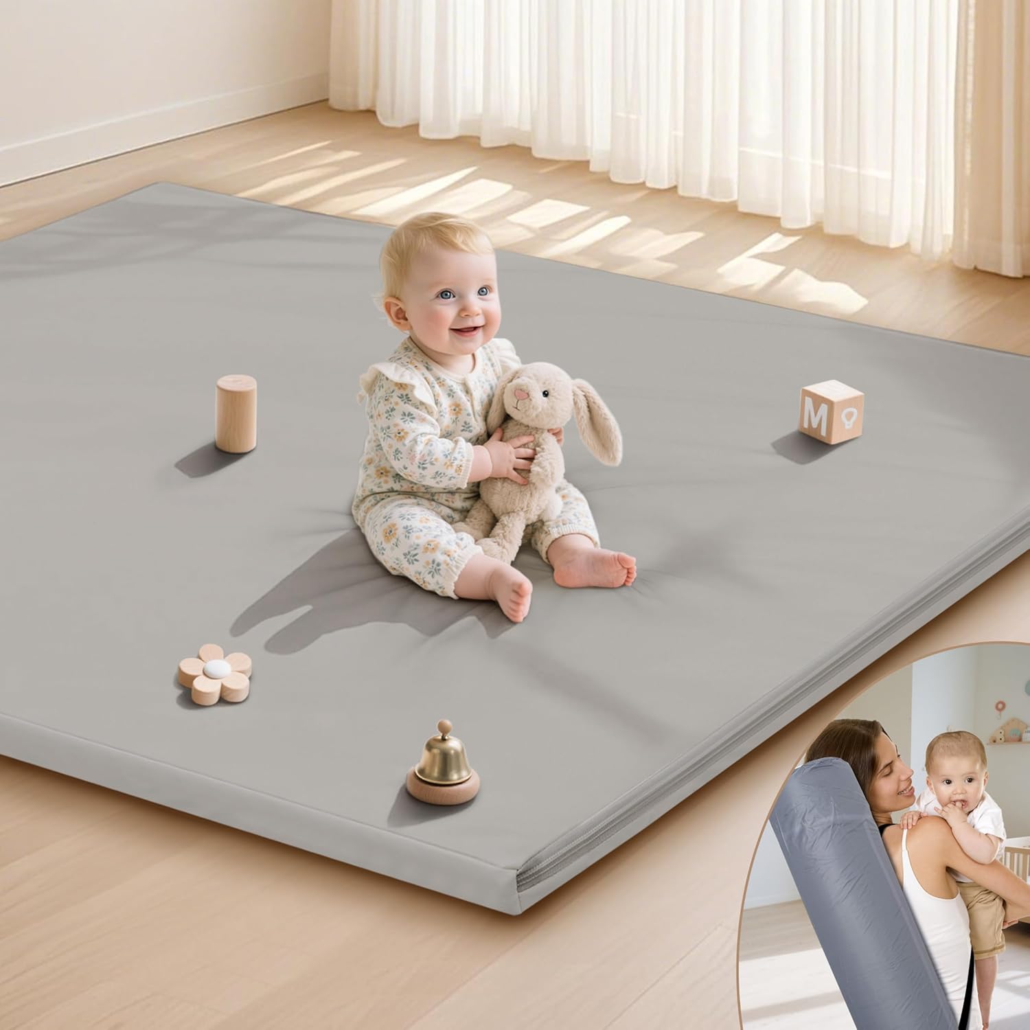 Baby Play Mat 47x47 Inches - Extra Thick Foam for Tummy Time