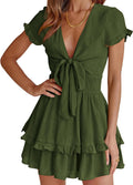 PRETTYGARDEN Women Summer Mini Short Dress V Neck Tiered Sundress