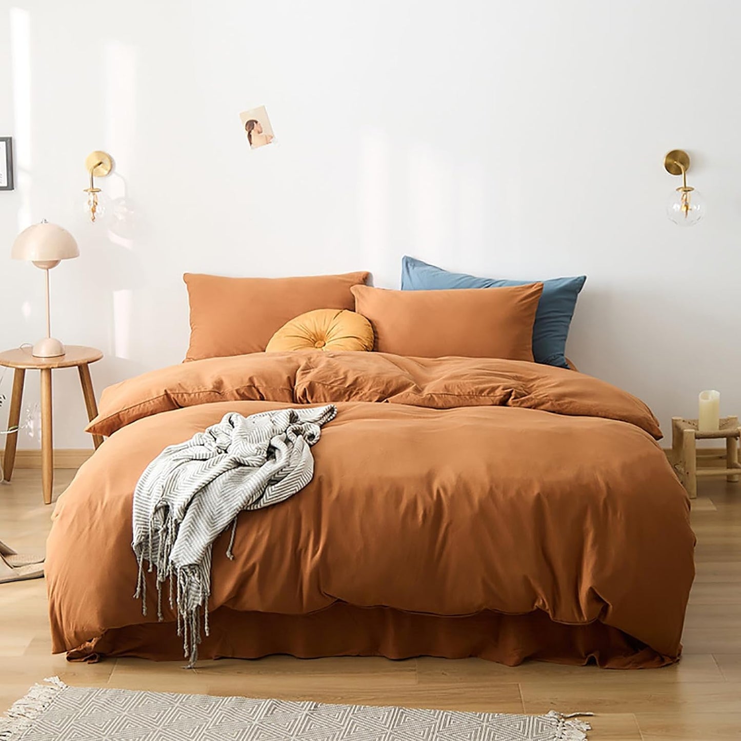 Cottonight Pumpkin Comforter Queen Set in Rust Caramel Color