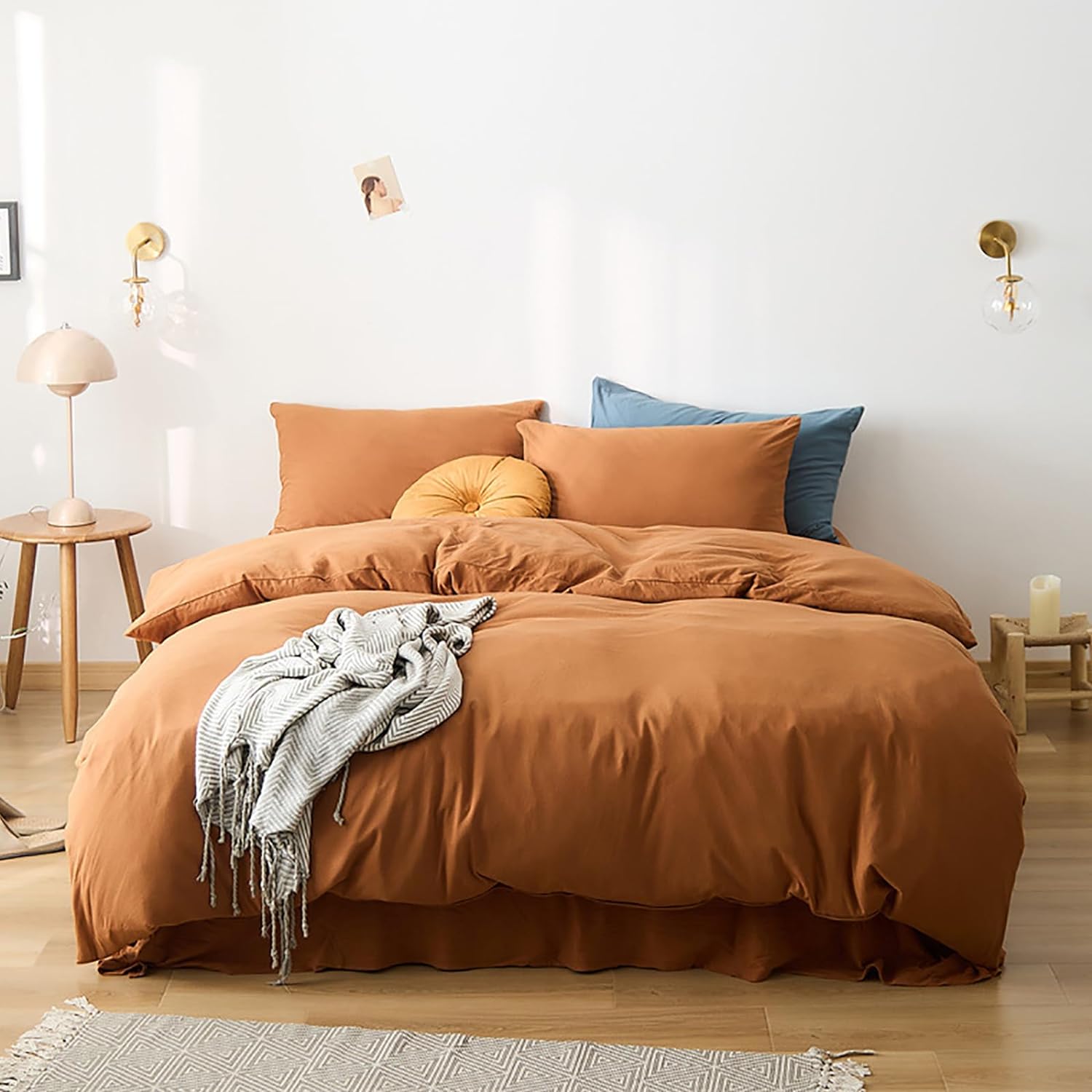 Cottonight Pumpkin Comforter Queen Set in Rust Caramel Color