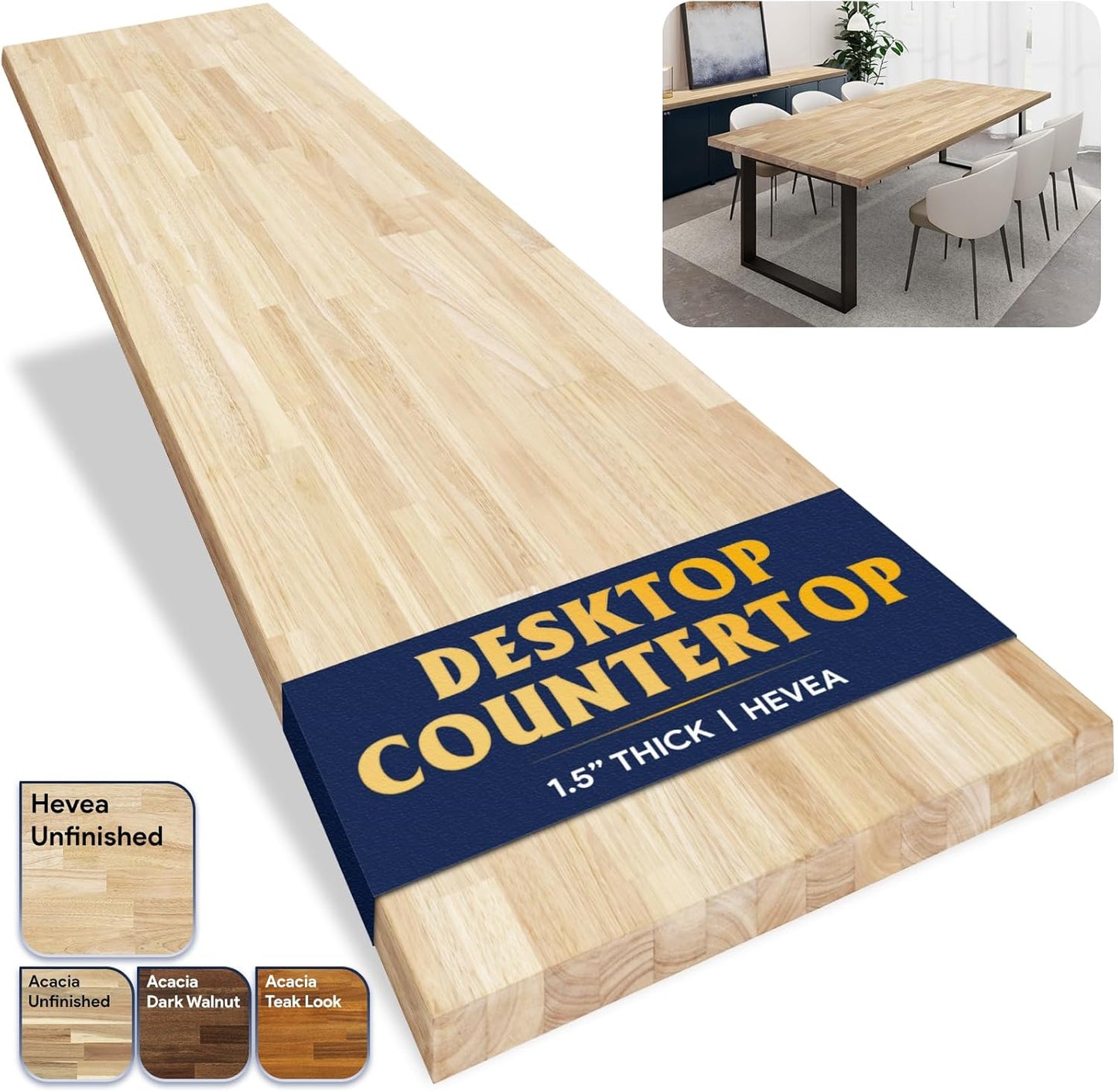 Butcher Block Countertop 48 x 30 x 1.5 - Hevea Wood Table Top