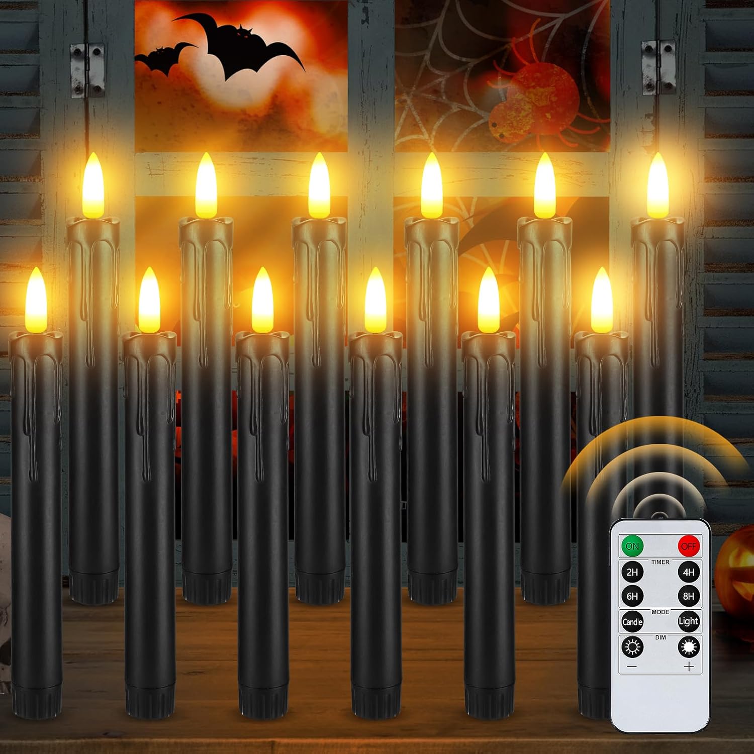 Black Halloween Flameless Candles with Timer for Spooky Decor