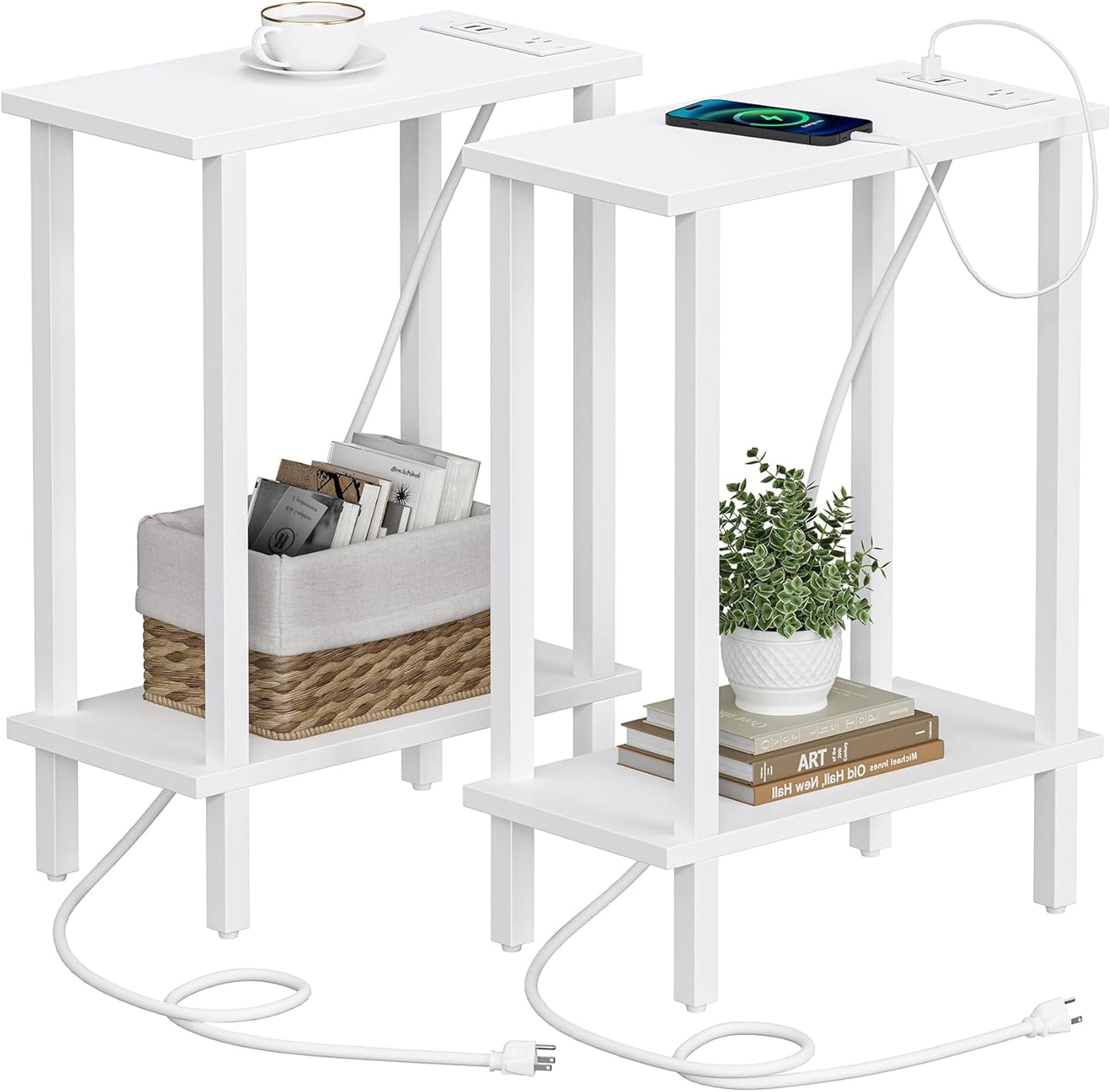 Small End Table with Charging Station and USB Ports for Living Room