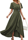 Wedding Guest Dresses for Women with Pockets and Ruffle Sleeves - Midi