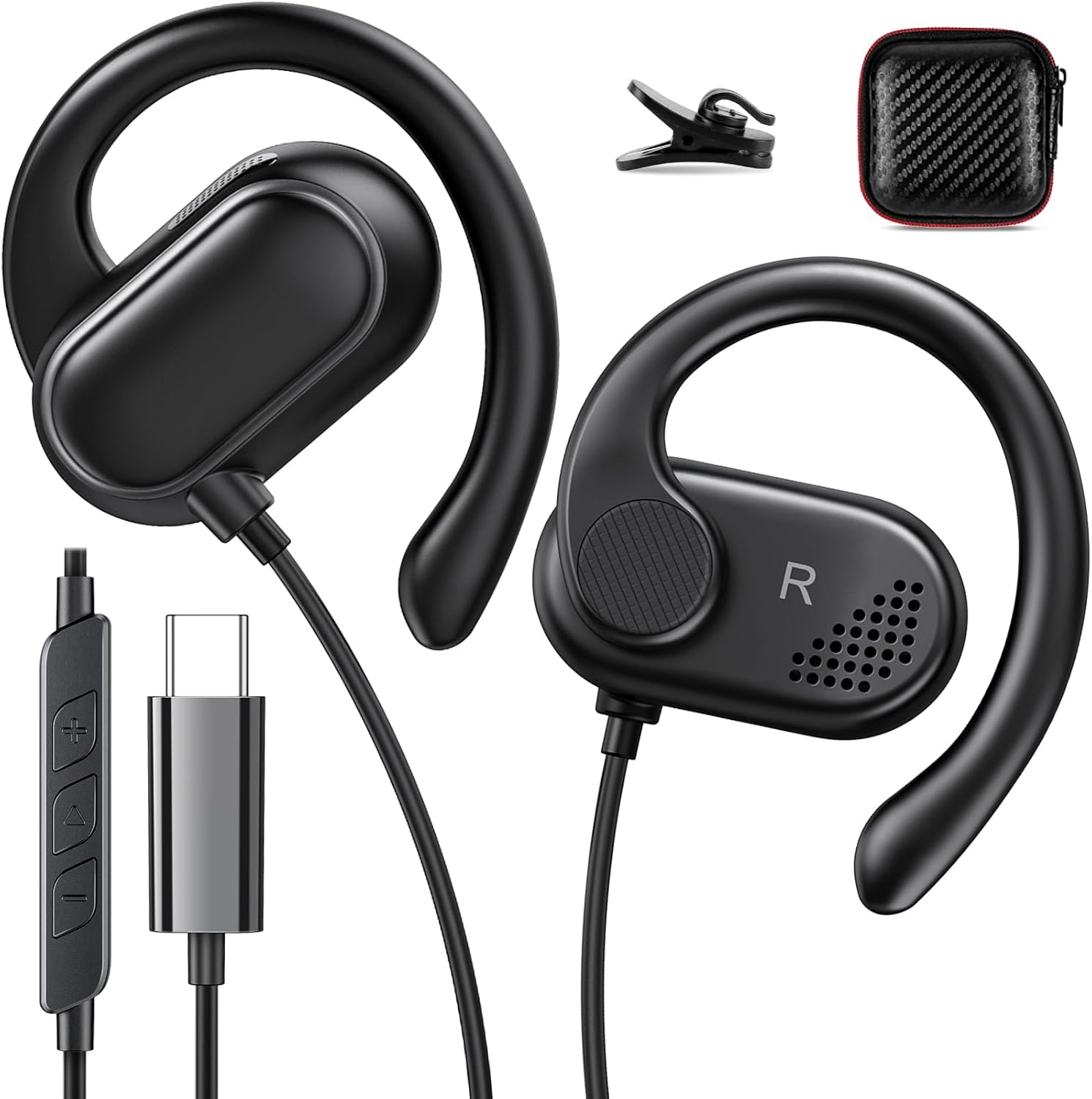 Rotatable Earhook USB C Earbuds for iPhone & Samsung