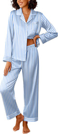 Ekouaer Womens Silk Satin Pajama Sets 2 Piece Stripe Loungewear