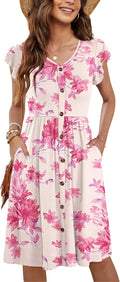 Women Summer Sleeveless Midi Dress Button Down Swing - Comfortable