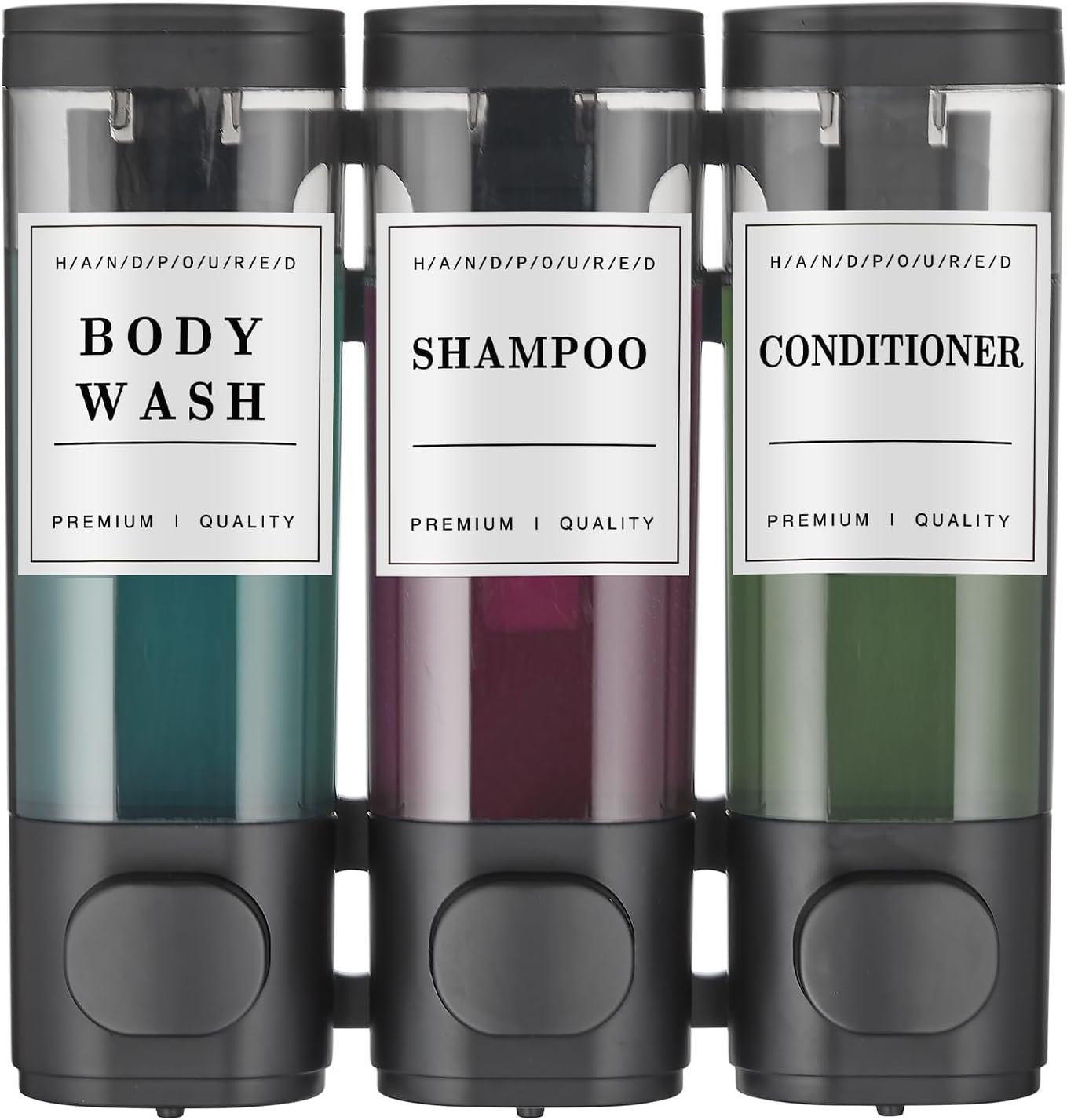 Wall-Mounted 3-Chamber Shampoo Dispenser - No Drill, Easy Refill