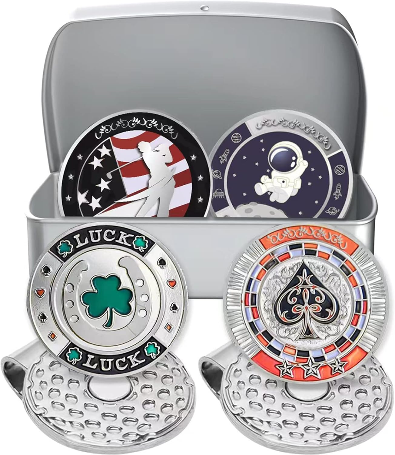 Golf Ball Markers with Hat Clips - Premium Set