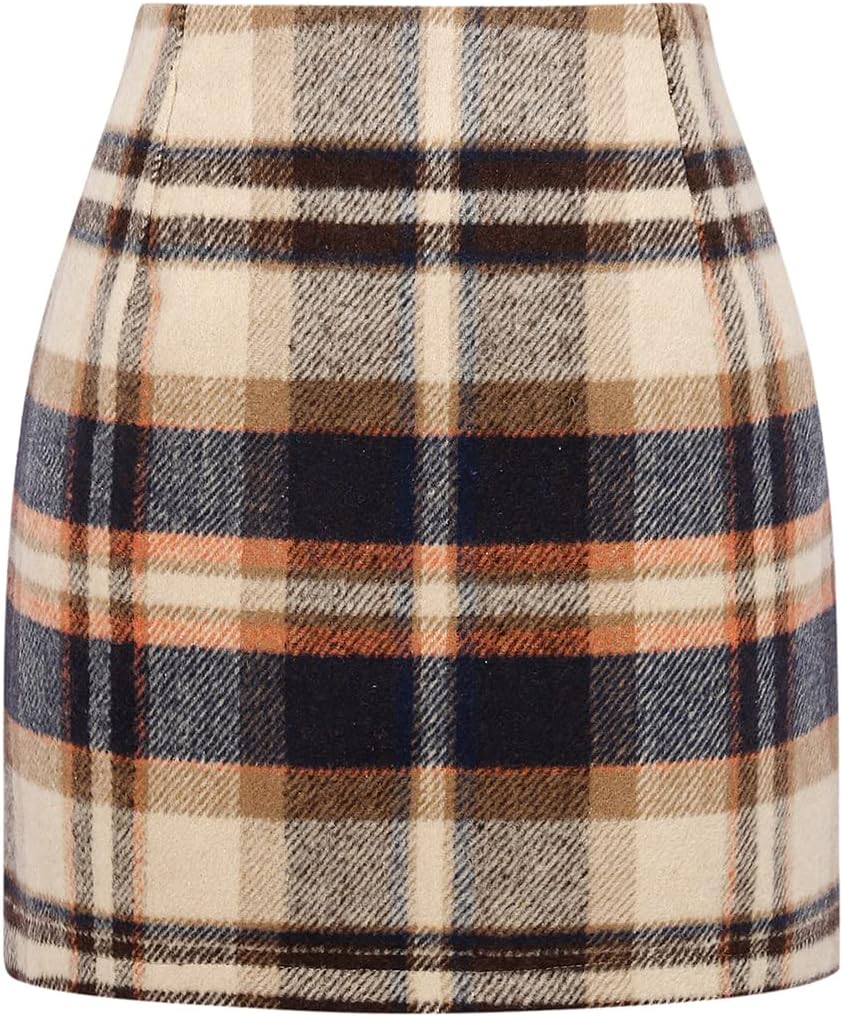 Womens High Waist Plaid Skirt Bodycon Pencil Wool Mini Skirts