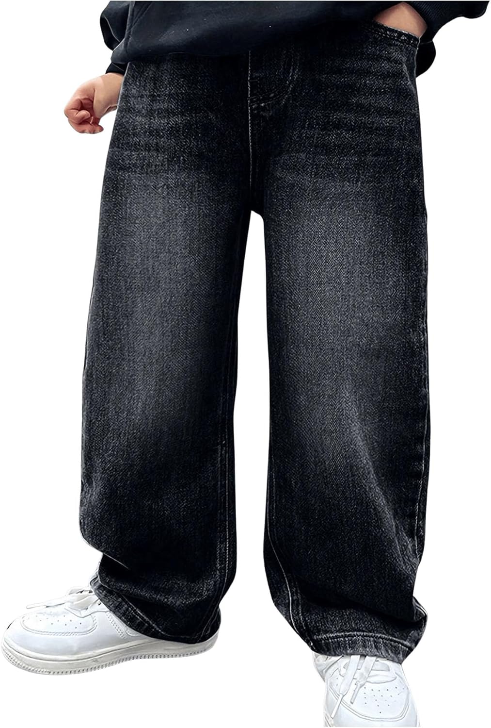 Verdusa Boys Jeans Baggy Straight Leg Elastic Waist Denim Pants