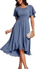 Chiffon Empire Waist Midi Dress - Flowy High-Low Wedding Guest