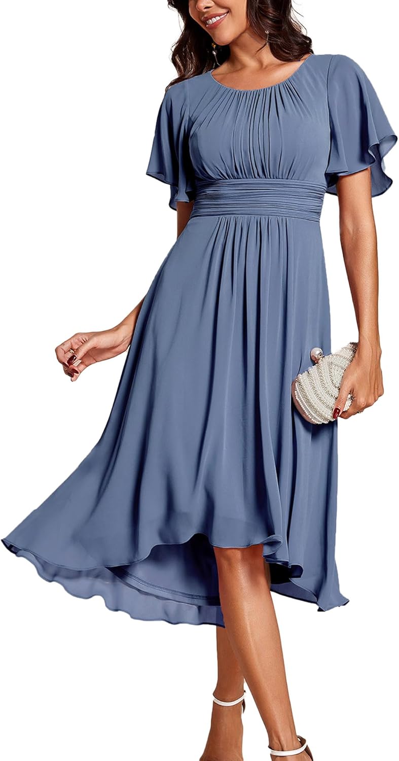 Chiffon Crew Neck Empire Waist Dress for Wedding Guests