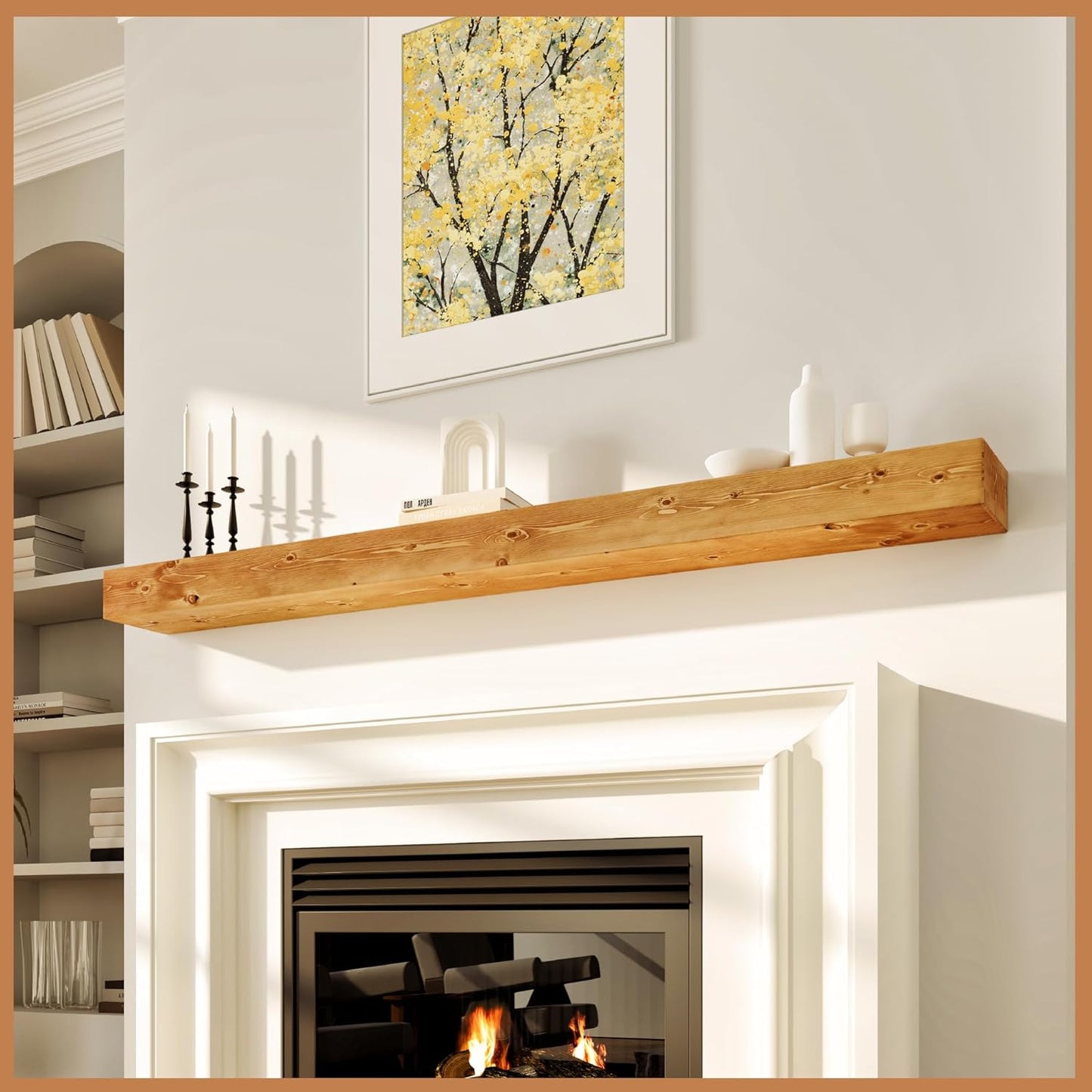 Avana Fireplace Mantle - Handcrafted Natural Wood Mantels