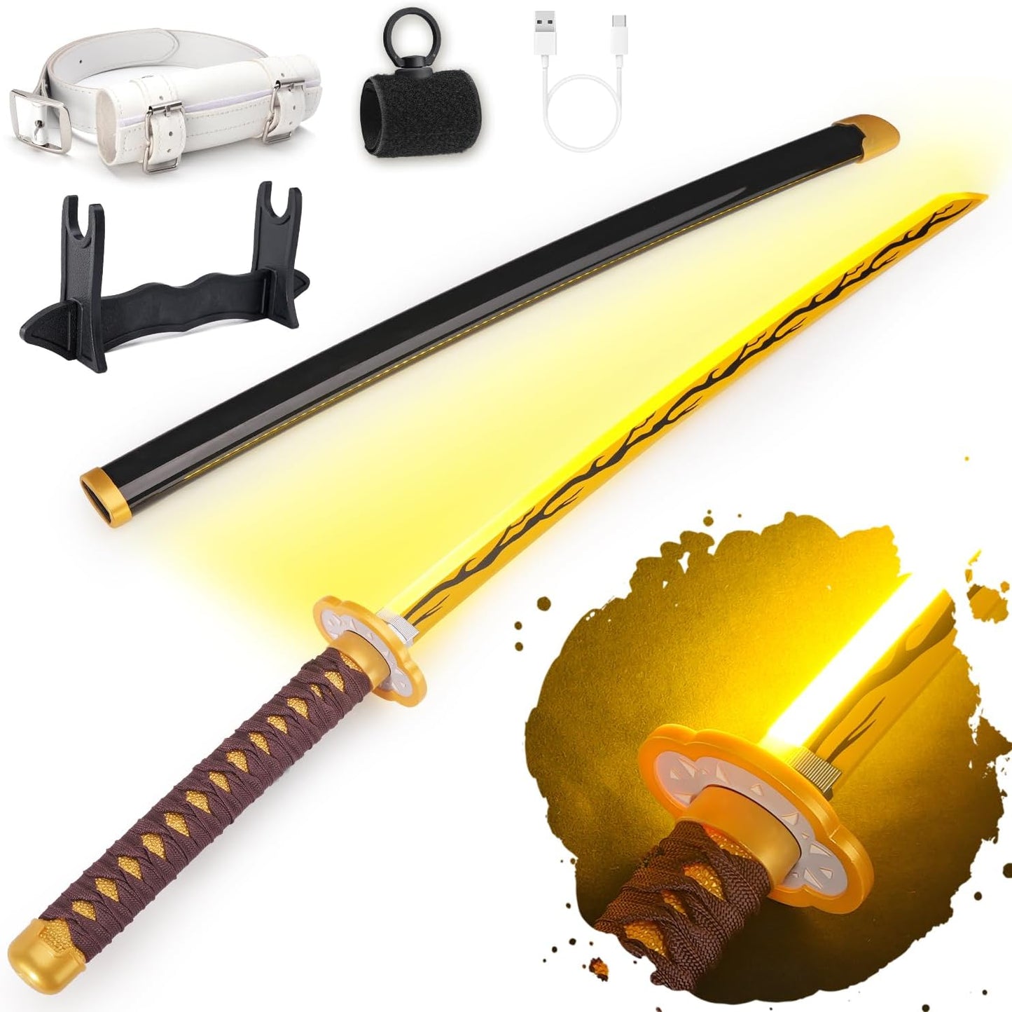 RENGENG Light Up Sword - 40 Inch Rechargeable Replica with Stand