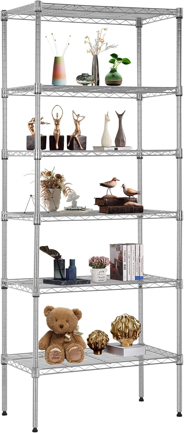 FDW 6 Tier Wire Shelving Units for Kitchen and Garage Storage