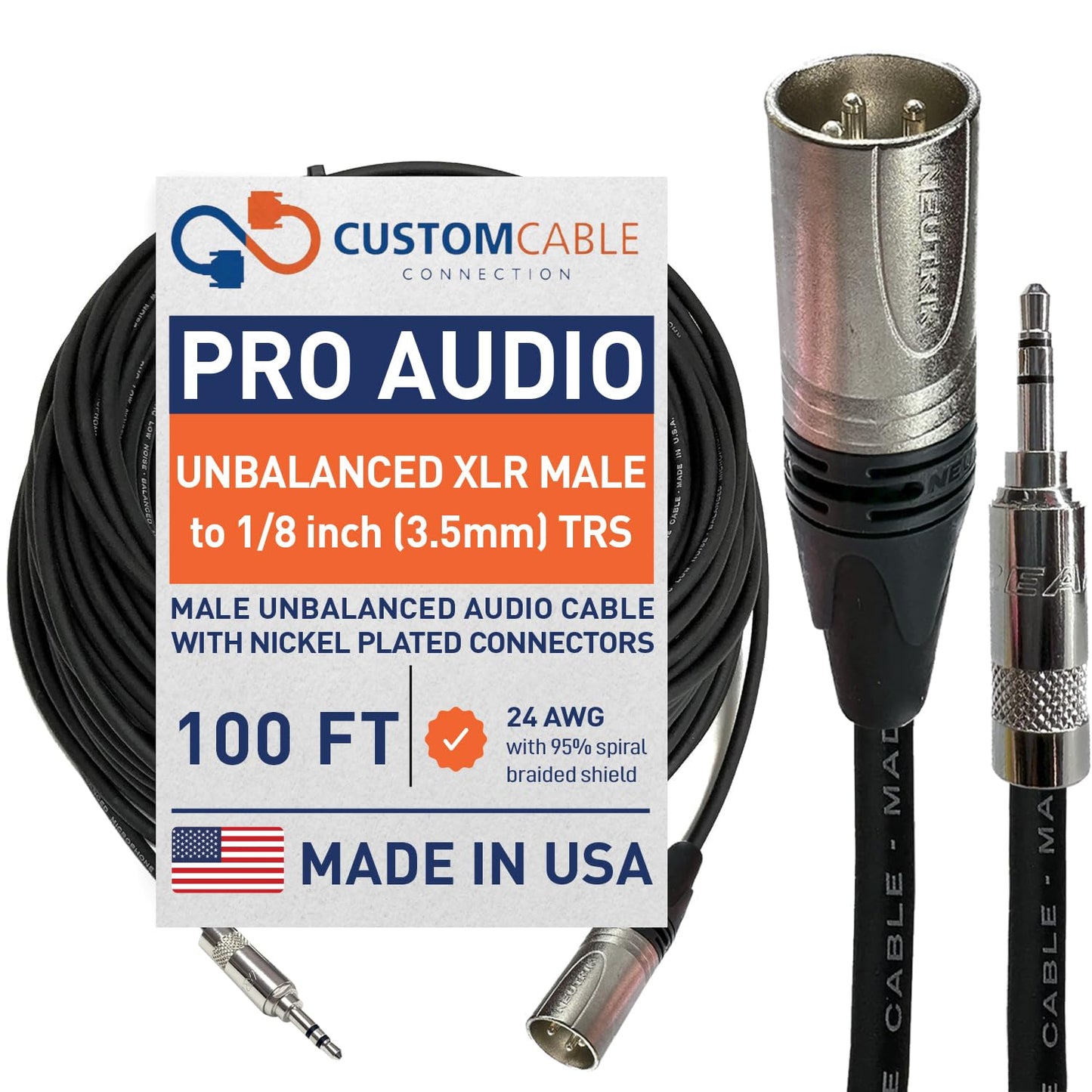 100 Foot XLR Male to 1/8 Inch Audio Cable by Custom Cable