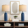 Modern Ceramic Dark Blue Bedside Lamp Set of 2 for Bedroom