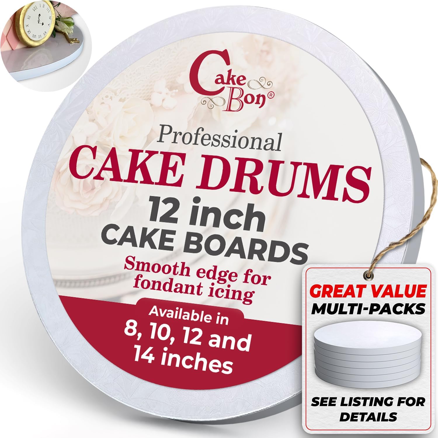 Cakebon 12 Inch Cake Boards - Sturdy 1/2 Thick Drums 12-Pack